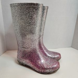 Cat & Jack Girls Rubber Rain Boots Silver Evelyn Sparkling - Size 13  Waterproof